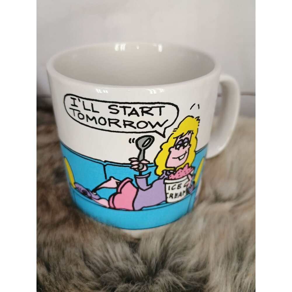 Vintage Applause "I'll Start Tomorrow" Mug Humorous Couch Potato Cup Made in Kor